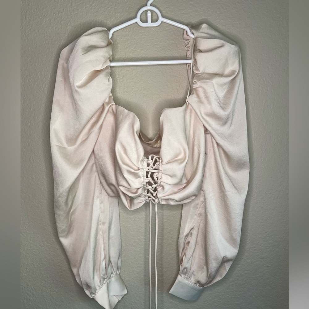 Anthro Mable Satin Lace Up Crop Top